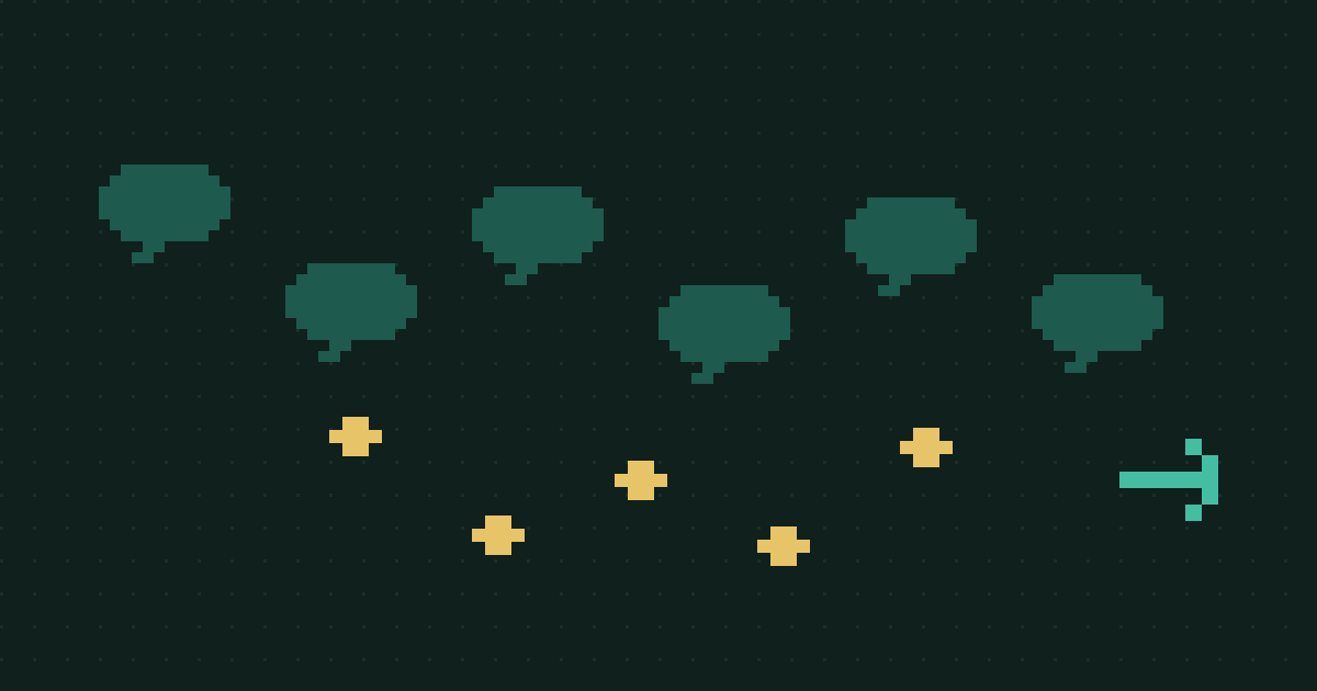 Pixel art of gold nuggets scattered beneath a stream of chat bubbles