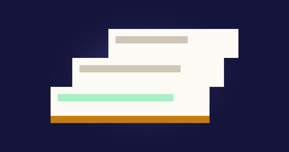 Pixel art of three cream cards stacked at an offset on a deep purple background