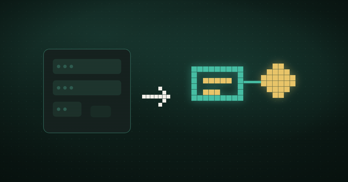 Pixel art of a voting board breaking apart on the left, routed by an arrow into a single glowing ticket on the right, on a dark teal background