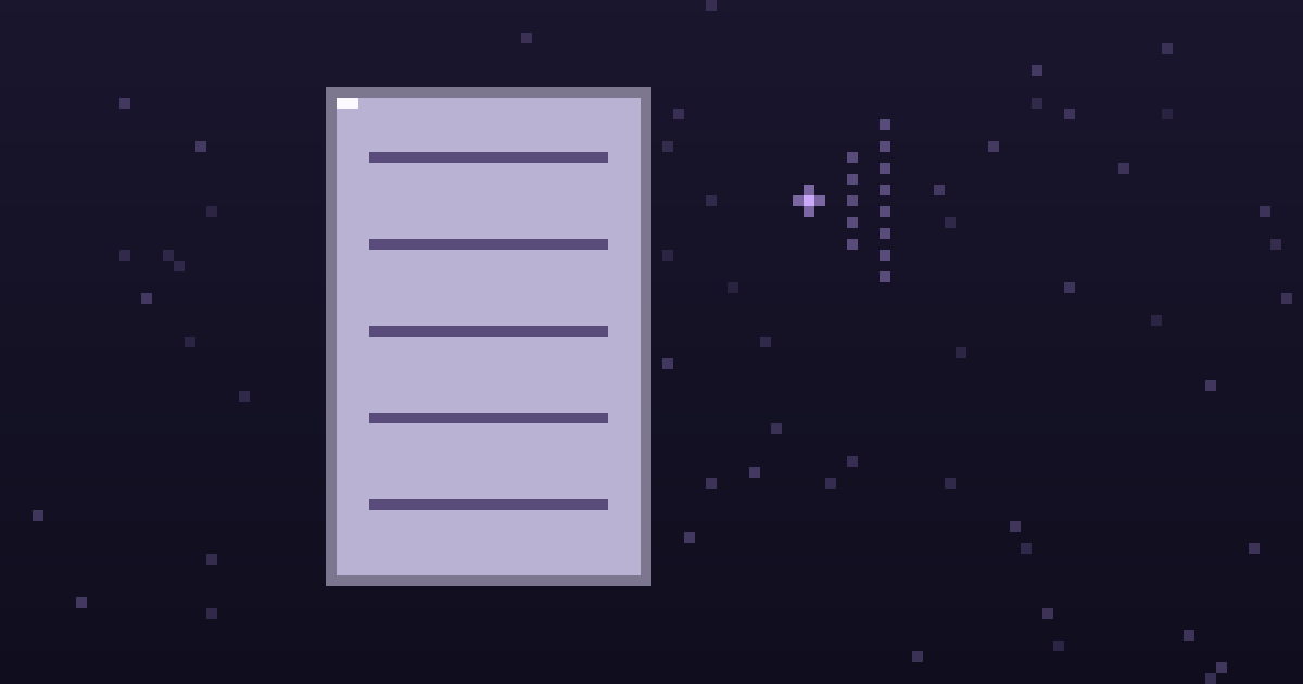 Pixel art of a pixel document beside a glowing broadcast dot on a dark purple background