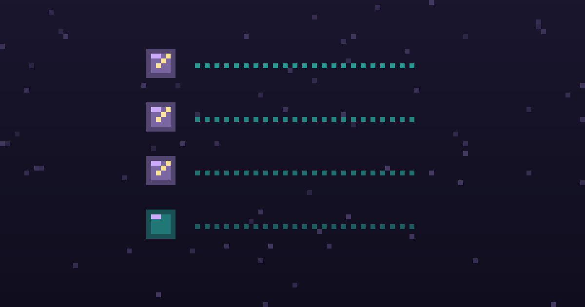 Pixel art of a pixel checklist with glowing gold checkmarks on a dark purple background
