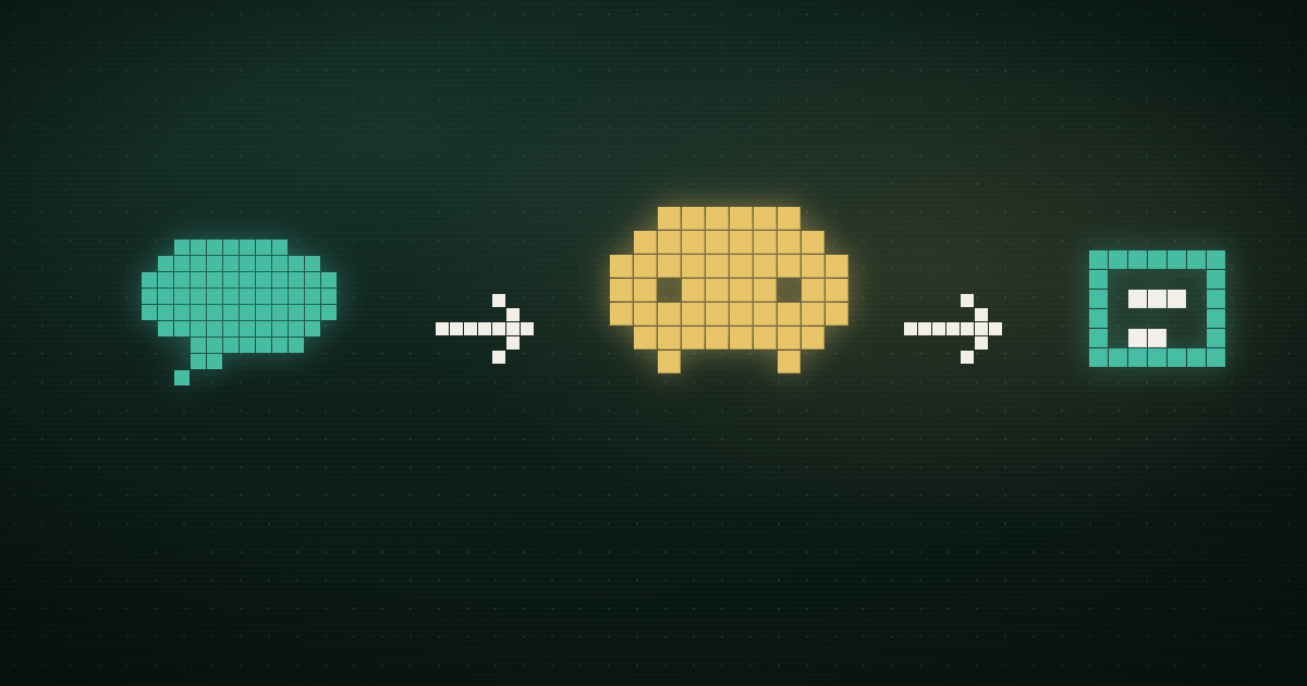 Pixel art of glowing agent nodes splitting one task stream into two lanes on a dark navy background