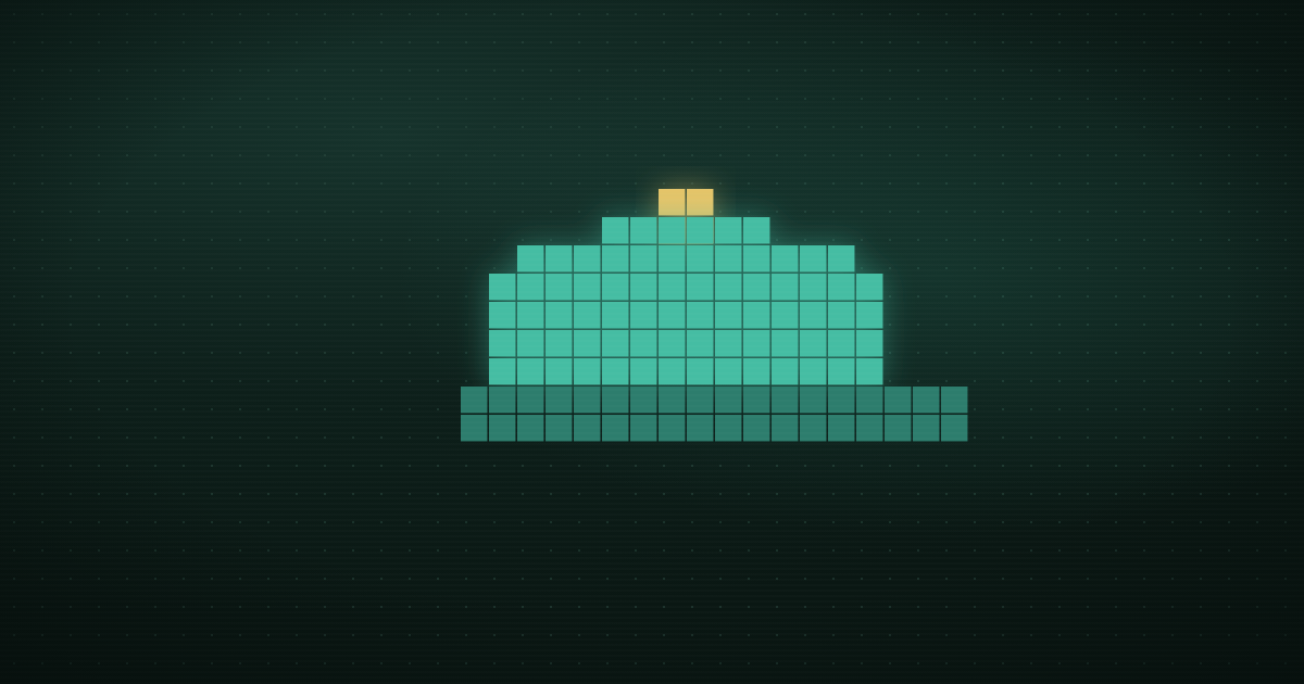 Pixel art of a glowing teal service bell with a gold button on a dark background