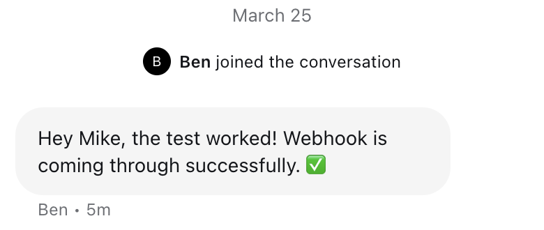 The agent's reply appearing in the Intercom conversation thread