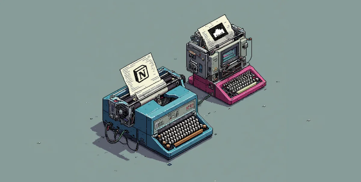 Typewriters, illustrating Modem writing directly to your Notion workspace