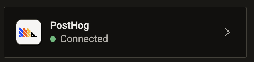 PostHog integration showing connected status in Modem settings